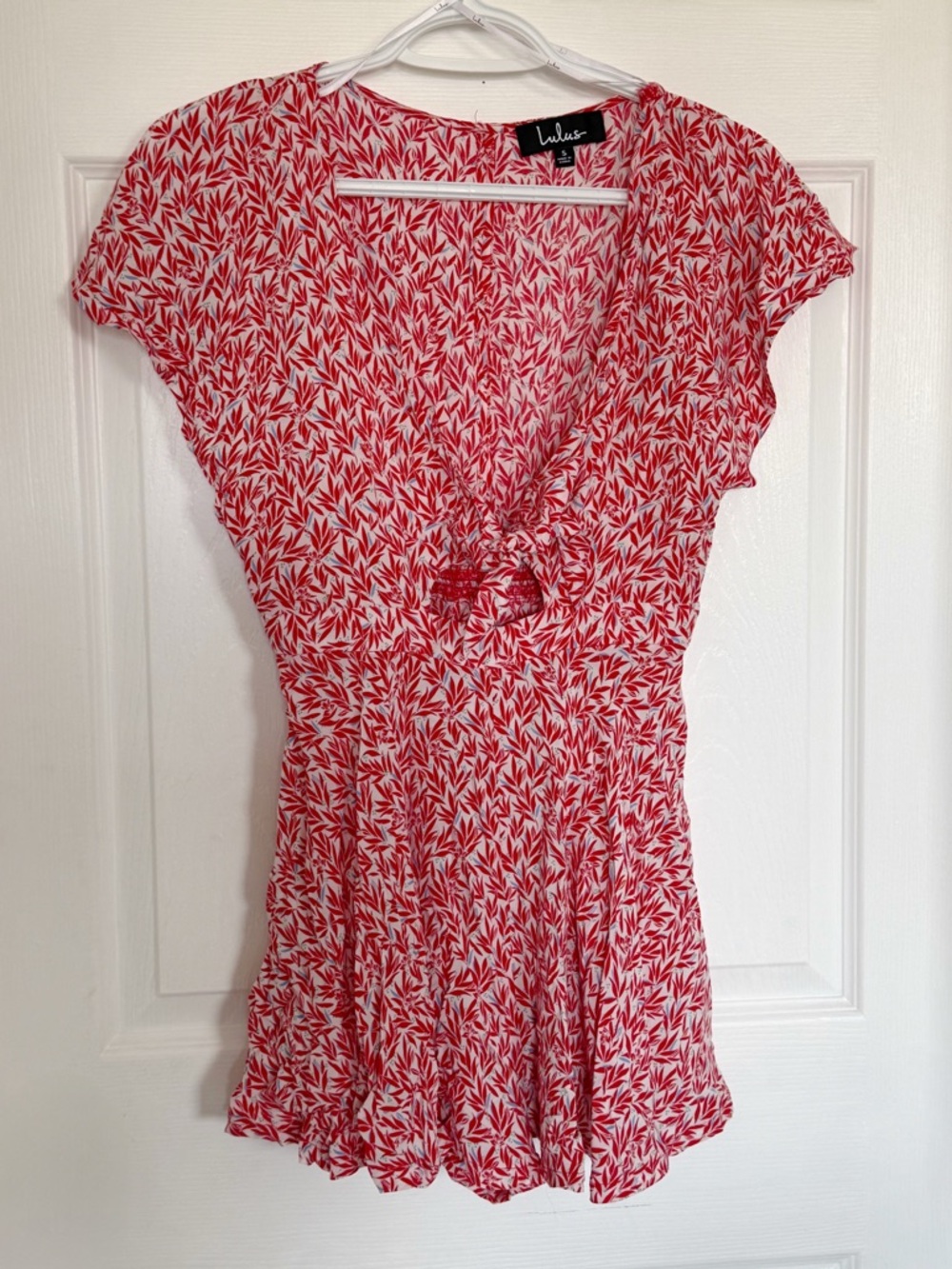 Lulu's Red & White Floral Tie-Front Romper
